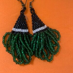 Beaded Black and Green Earrings